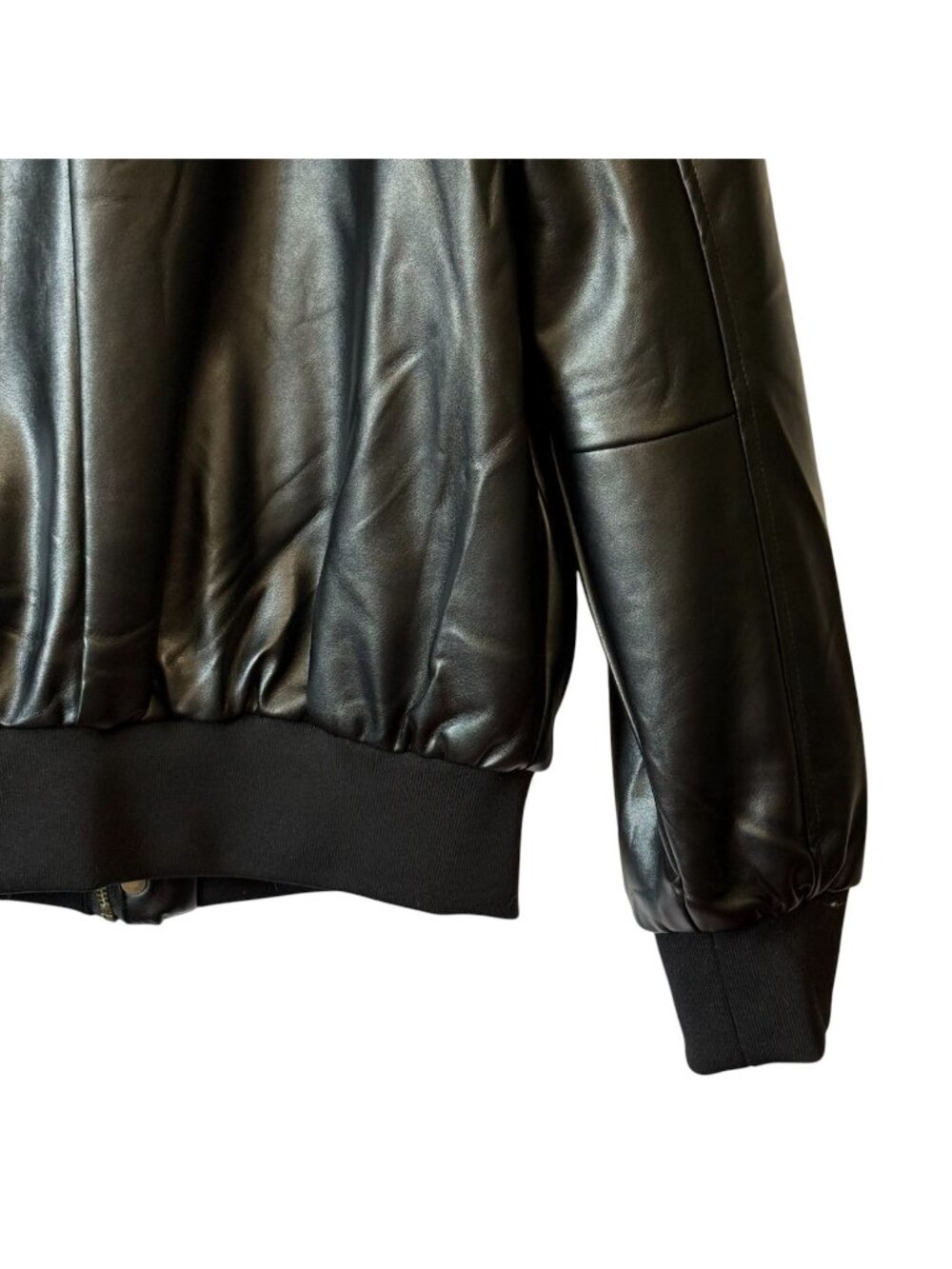Vintage Shake Wolf Mens Bomber Jacket Faux Leather Black M Flag Lined - Picture 12 of 16